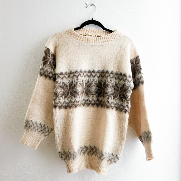 VINTAGE 70's  Yoke Icelandic Lopapeysa 100% Pure Wool and Mohair Sweater - Picture 1 of 9